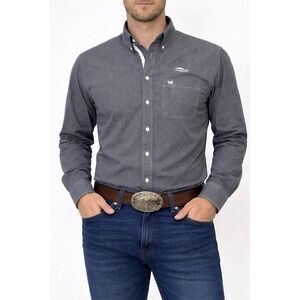 NWT Panhandle Rough Stock Men Medium Hickory Stripe Blue Flex Tech Long Sleeve